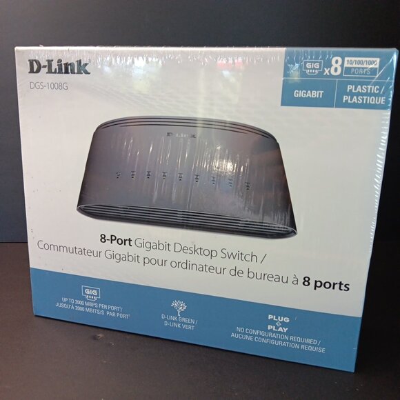 New D-Link DGS-1008G 8-Port Desktop Gigabit Ethernet Switch Network 10/100/1000 - Picture 1 of 9